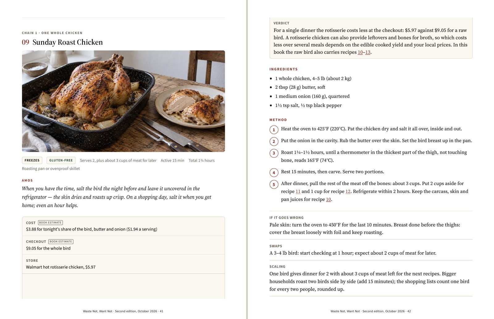Two pages of the PDF book with the Sunday roast chicken recipe